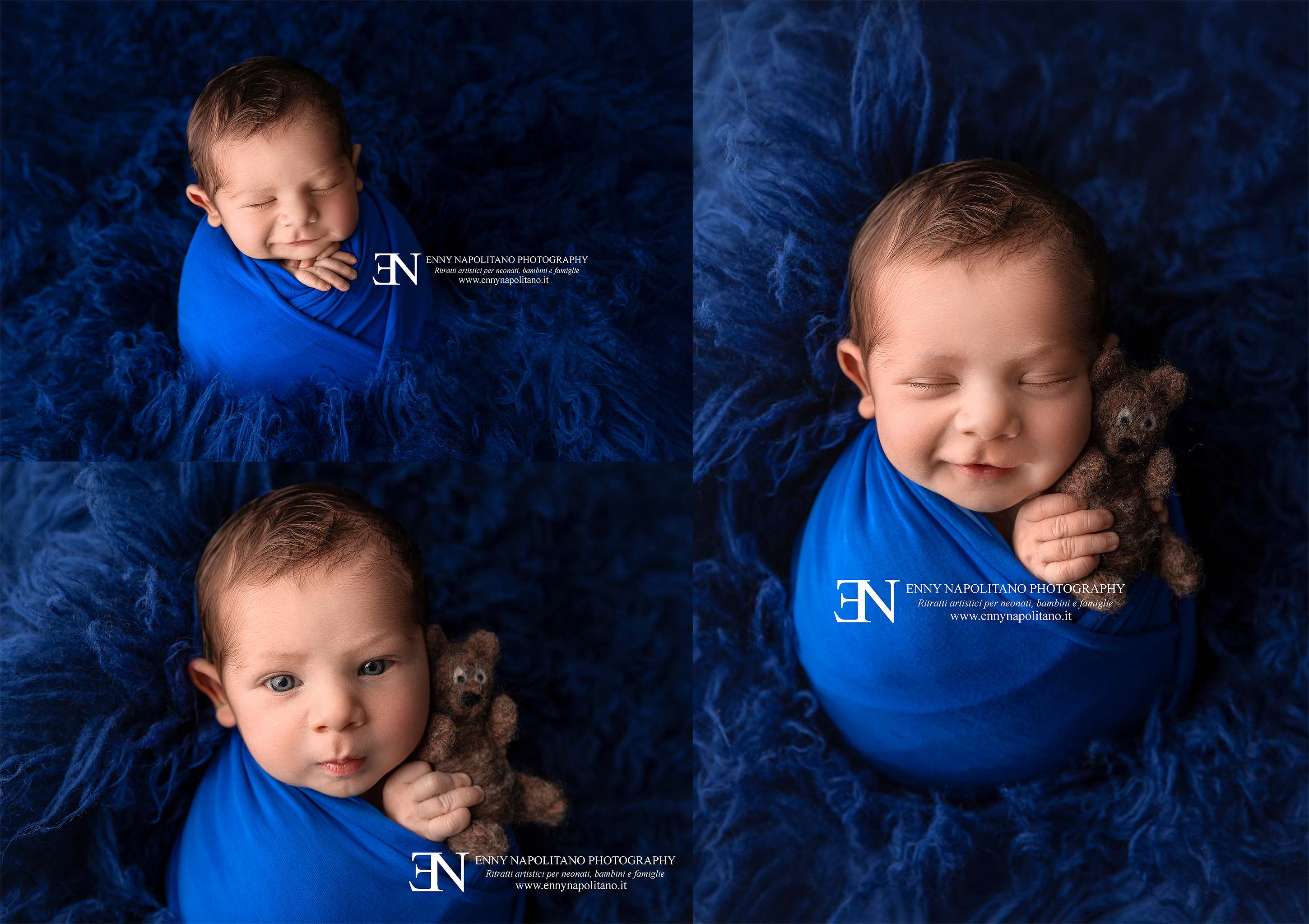 Potato sack pose smiling baby boy